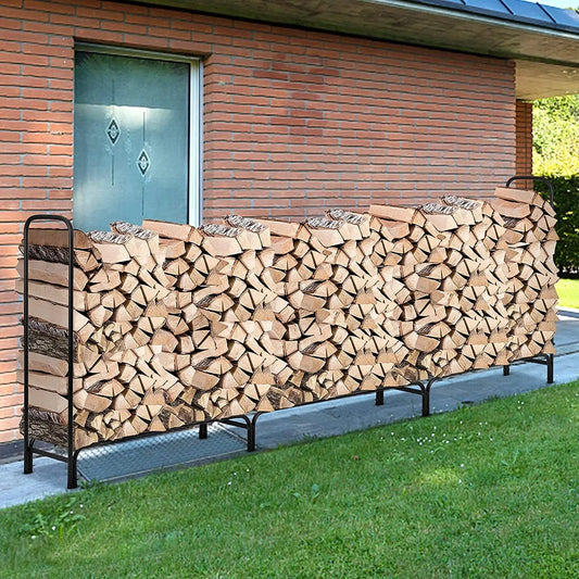 Heavy Duty Metal Wood Log Store, Outdoor Garden Firewood Log Rack, Stacking Storage Stand, 12Ft Long