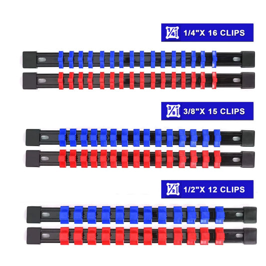 6 Set 1/2" 3/8" 1/4" Socket Organizer Tool Holder Sleeve Socket Storage Rail Kit Holder Mountable Socket Organizer Rail Rack Set