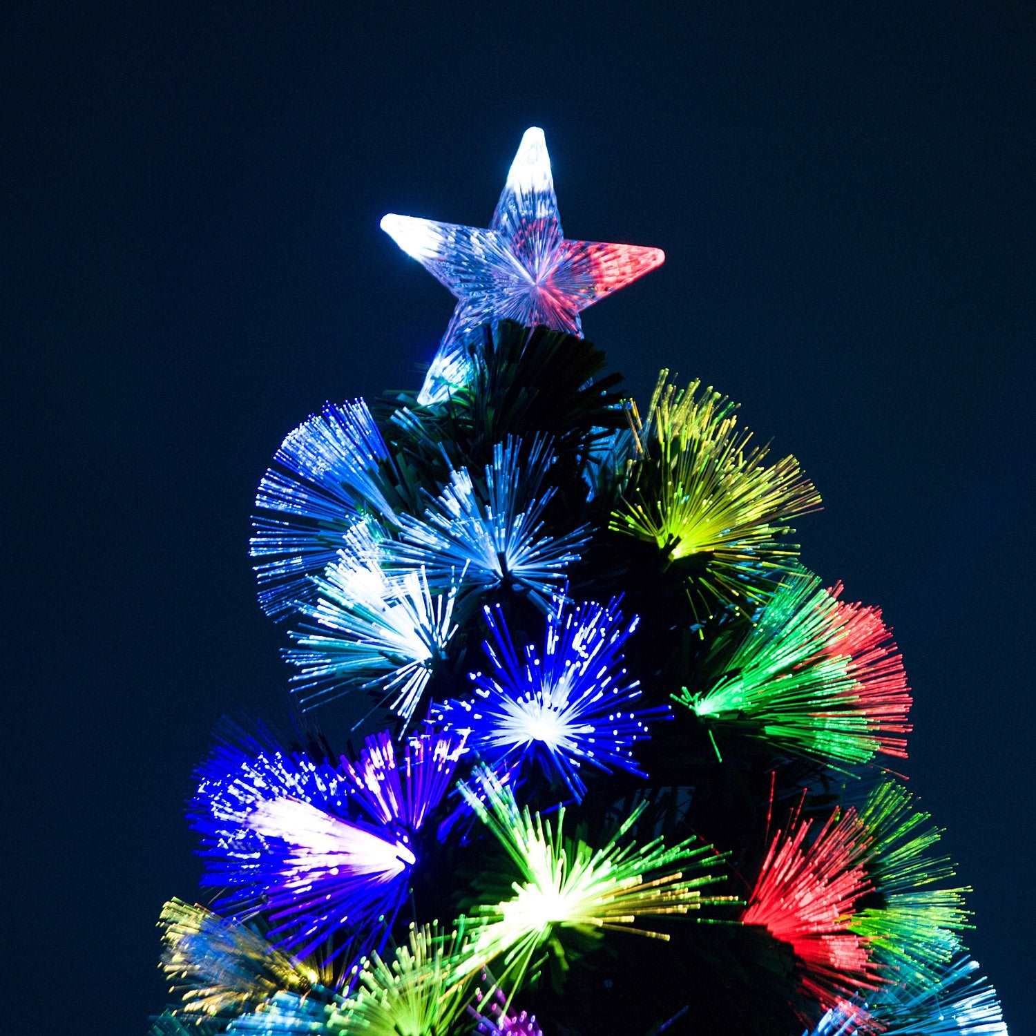 1.5m Tall Artificial Christmas Tree Fibre Optic Colourful LED Pre-Lit Holiday Home Christmas Decoration with Flash Mode, Green