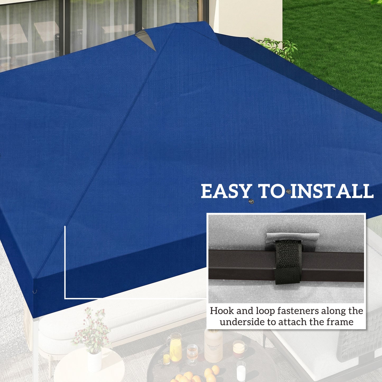 3x3m Gazebo Roof Replacement Canopy | UV50+ Waterproof | 210D Silver-Coated Oxford Fabric | Double Vented | 8 Drainage Holes | Hook & Loop | Fits 3x3m Straight-Leg Frames | Blue