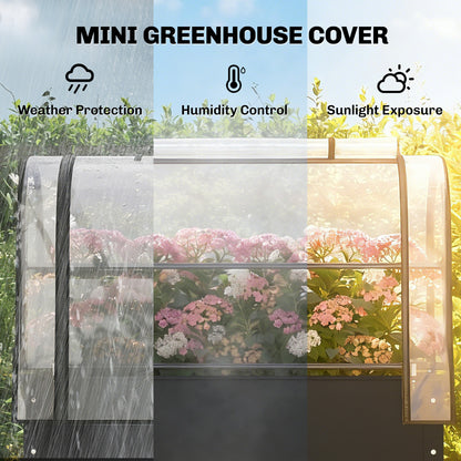 Raised Garden Bed on Legs with Flip-Up Greenhouse Cover | Transparent | Zipped Roll-Up Door | Removable Cover | 0.6mm Metal | Drainage Hole | 80kg | 100x49x136cm | Black