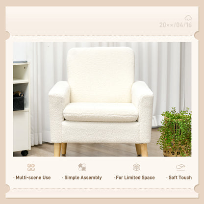 Modern Armchair, Upholstered Accent Chair with Wood Legs and Wide Padded Seat, Teddy Occasional Chair, Cream White