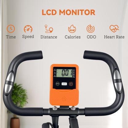 SPORTNOW 5-In-1 Folding Exercise Bike with Arm Workout Bands, Quiet 8-Level Magnetic Resistance Foldable Exercise Bike with LCD, Tablet Holder, Hand Pulse Sensor for Home Use Indoor Cycling