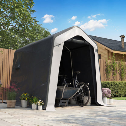 Garden Storage Shed Tent | 1.8x2.4m | Waterproof UV30+ | Galvanised Frame | Roll-Up Door | 2 Mesh Vents | Motorbike & Bike Storage | Grey