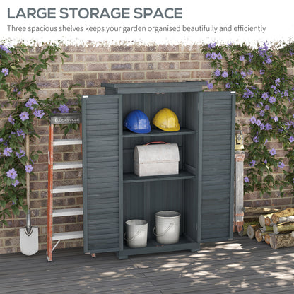 Outsunny Wooden Small Shed, Garden Storage Shed with 3 Shelves, Asphalt Roof and Shutter Doors, Grey