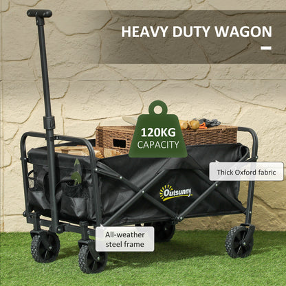 62L Festival Trolley on Wheels, Garden Folding Trolley Cart, 120kg Heavy Duty Collapsible Folding Wagon with Carrying Bag for Beach, Camping,