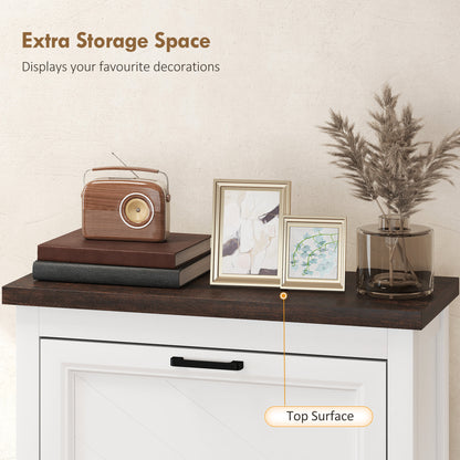 Farmhouse Narrow Shoe Cabinet | 2 Flip Drawers | 8-12 Pairs | White
