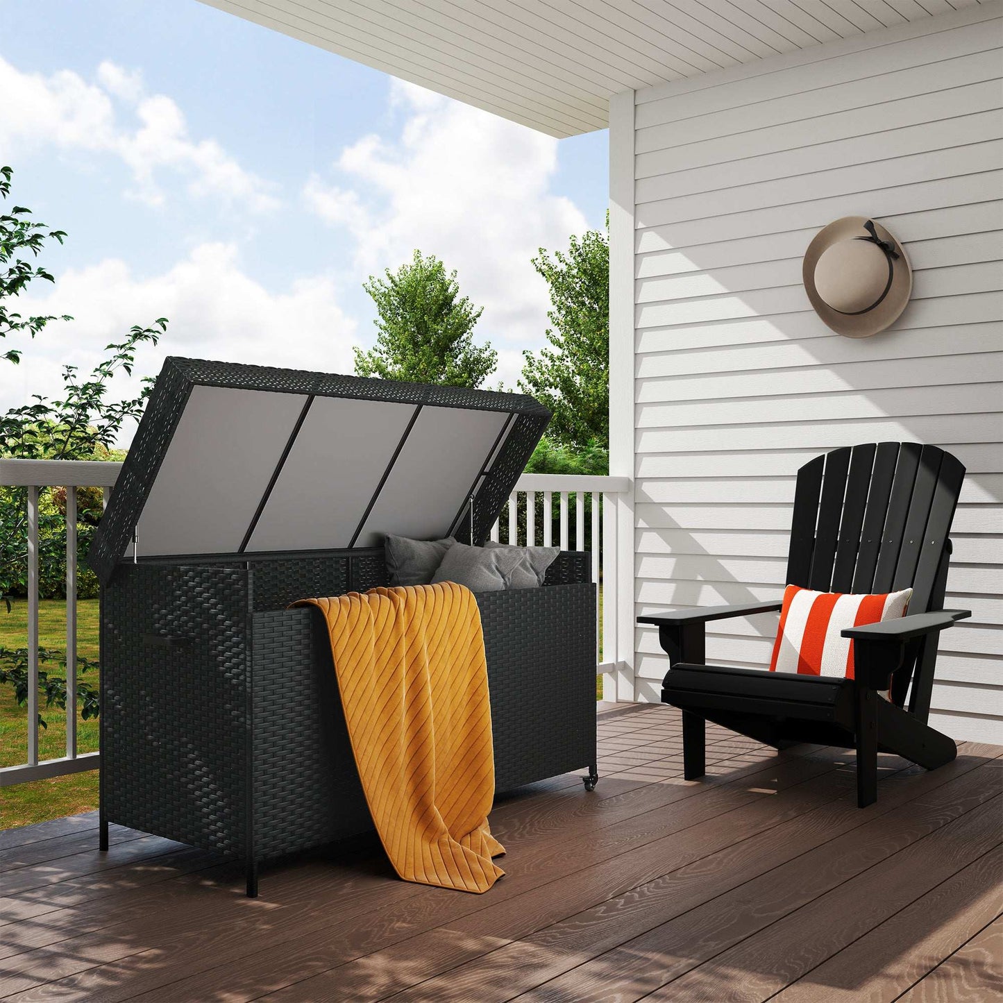 Outsunny 627 L Rattan Outdoor Garden Storage Box - Black