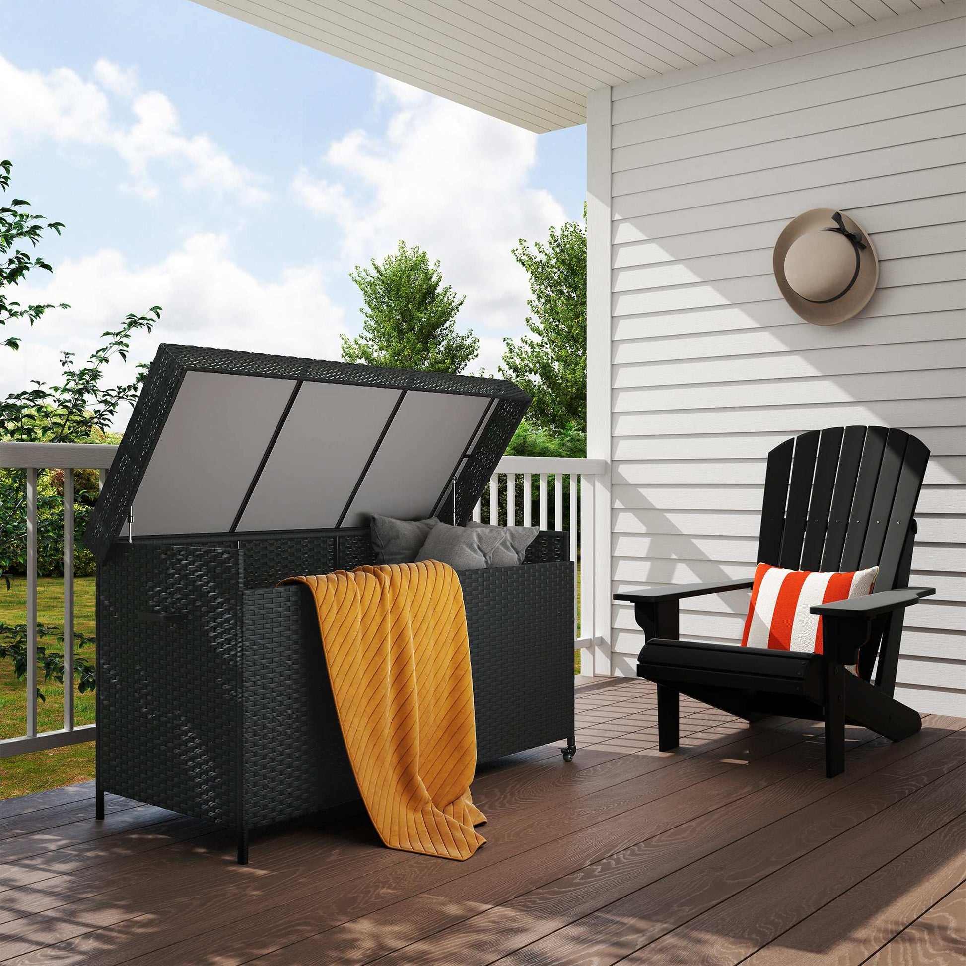Outsunny 627 L Rattan Outdoor Garden Storage Box - Black