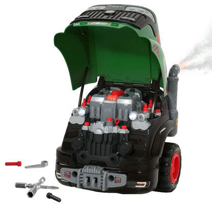 Kids Truck Engine Toy | Green Pretend Play Mechanic Workshop with 55 Accessories