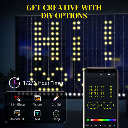 LED Curtain Lights, Smart Curtain lights Plug In, Colour Changing Wall Lights with Remote,Hanging Window String Lights for Bedroom, 3x3(m),400 LED
