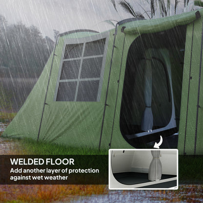 3-4 Man Tunnel Tent, Family Camping Tent with Porch, Bedroom and Living Area, Sewn in Groundsheet, 3000mm Waterproof, Portable with Bag, Green