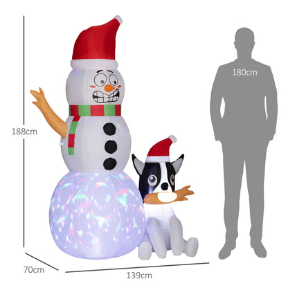 Outsunny 6.2FT Christmas Inflatable Snowman with Dog, Blow Up Outdoor LED Display for Garden Party