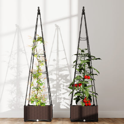 Rattan-Look PP Raised Planter with Tall Trellis | Self-Watering Reservoir | 24.6L | Drainage Holes & Plugs | Tool-Free Assembly | 40x40x175cm | Tomatoes Herbs & Climbers | Black