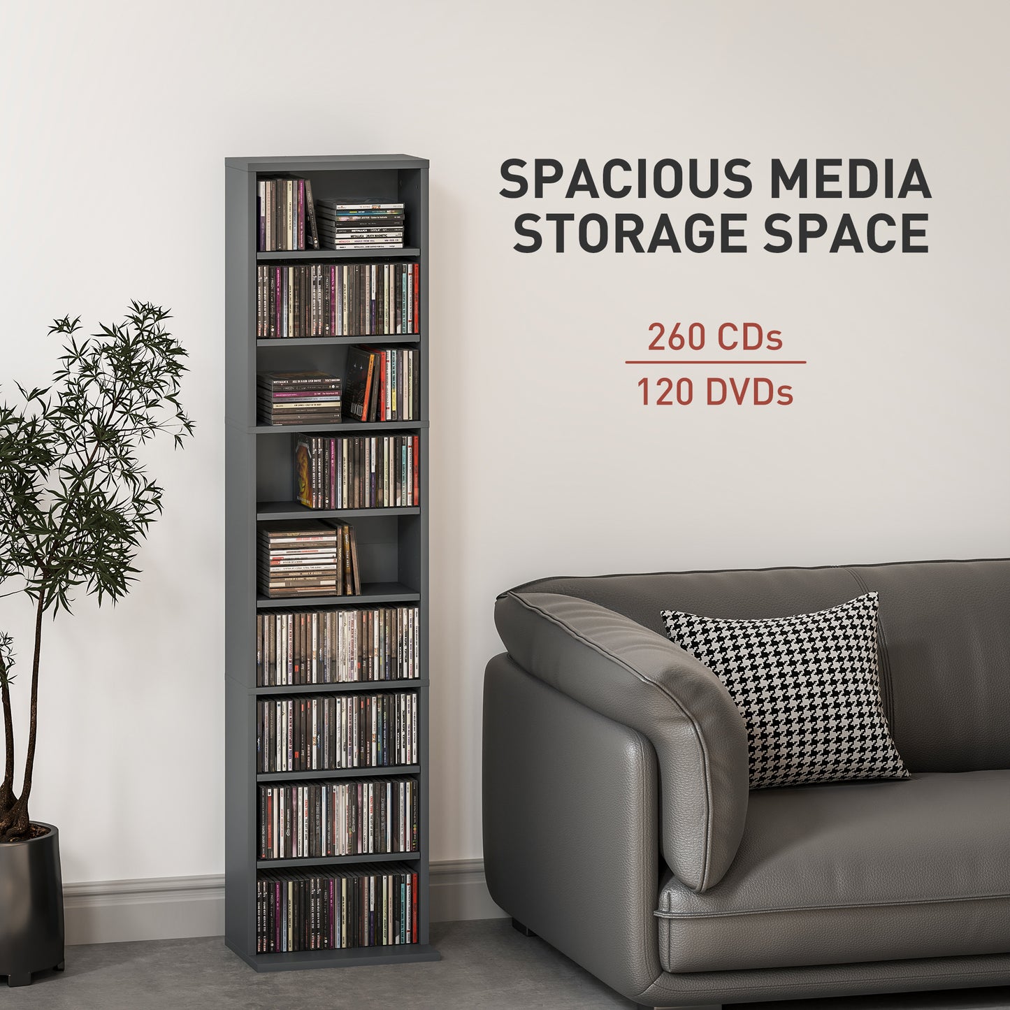 Homcom 260 Narrow CD Storage Unit - Grey / Black / White