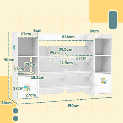 AIYAPLAY Kids Toy Organisers and Storage with 8 Removable Storage Bins and Bookshelf, White