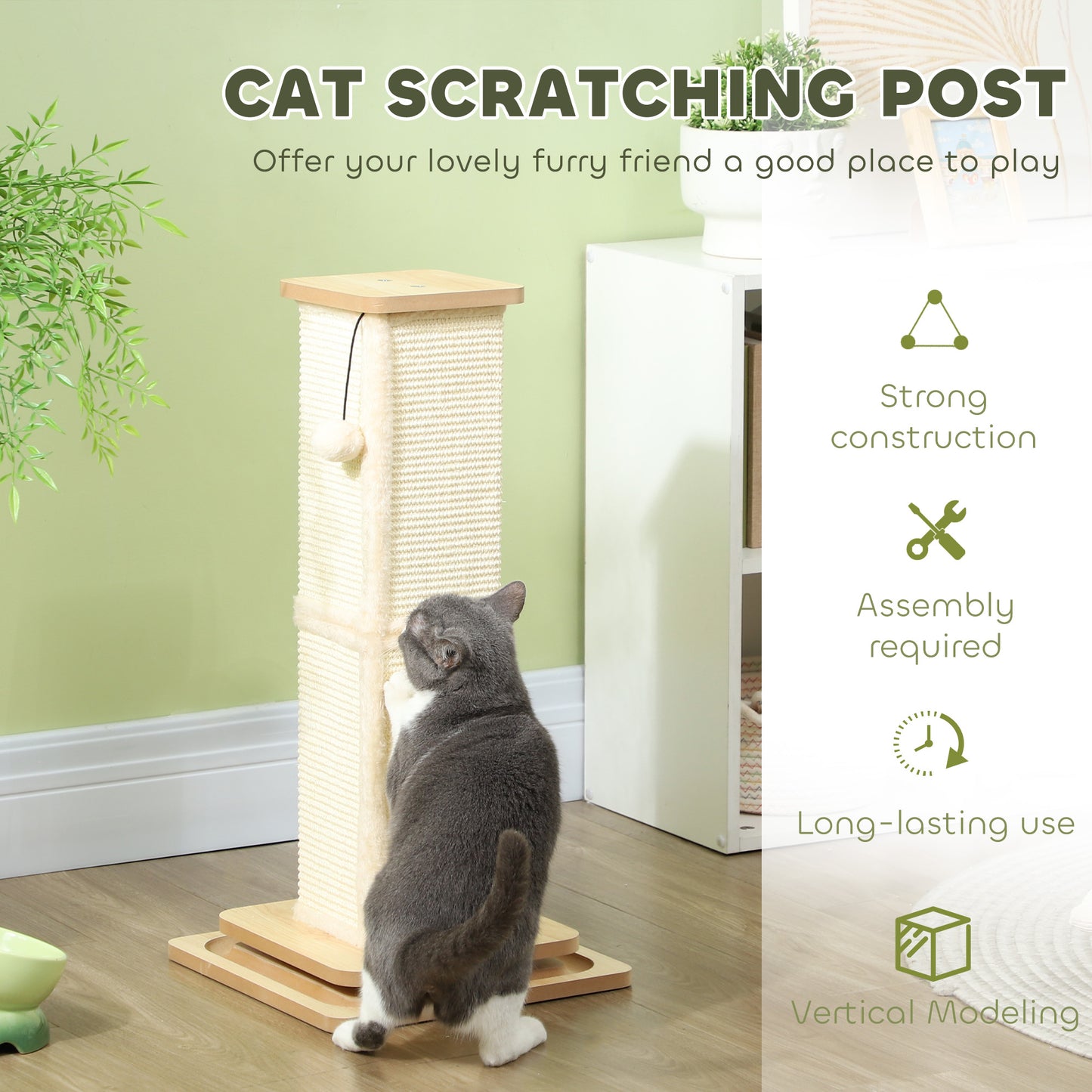 PawHut 3 in 1 Cat Scratching Post, 67cm Cat Scratcher w/ Track Ball Toy, Oak