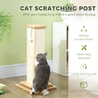 PawHut 3 in 1 Cat Scratching Post, 67cm Cat Scratcher w/ Track Ball Toy, Oak