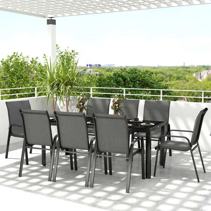 Outsunny 8 Seater Garden Dining Set with Rectangular Tempered Glass Top, Garden Furniture Set, Chairs for Patio, Balcony, Poolside, Dark Grey