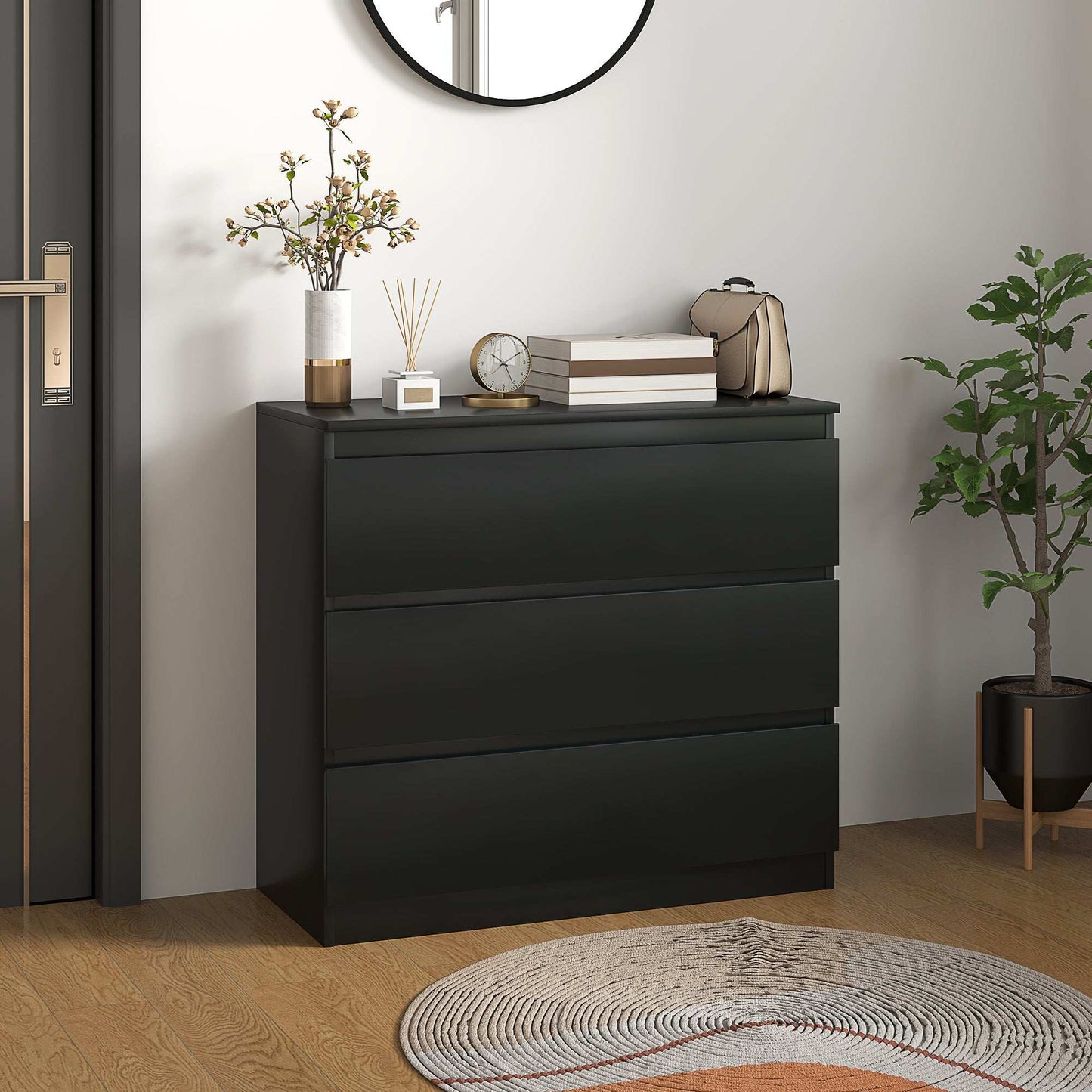Chest of Drawers, 3-Drawer Storage Organiser Unit for Bedroom, Living Room, Black