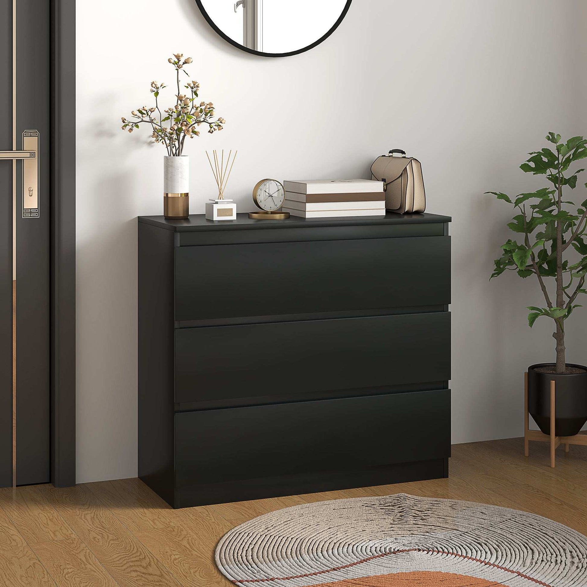 Chest of Drawers, 3-Drawer Storage Organiser Unit for Bedroom, Living Room, Black