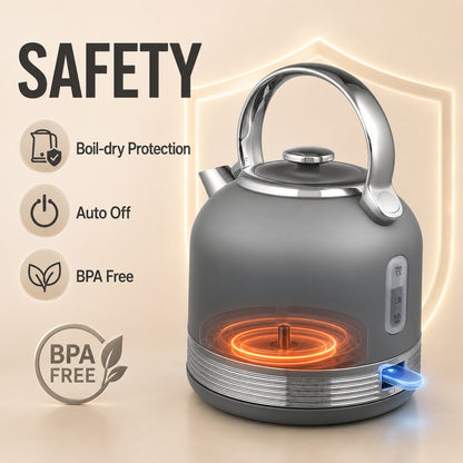 Kettle & Toaster Set | Grey Stainless Steel 1.7L 3000W Fast-Boil Kettle with 4-Slice Toaster