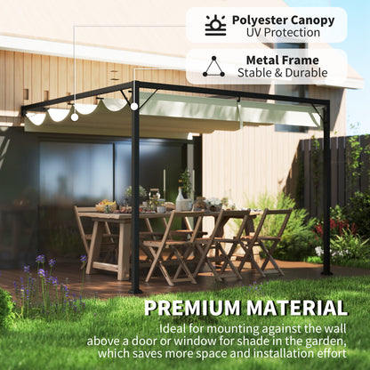 Outsunny 3 x 3(m) Outdoor Wall Mounted Pergola with Retractable Canopy -Cream White