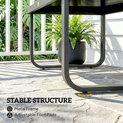 Rectangle Garden Coffee Table | Tempered Glass Top | Unique Leg Design | Adjustable Feet | 30kg | Black