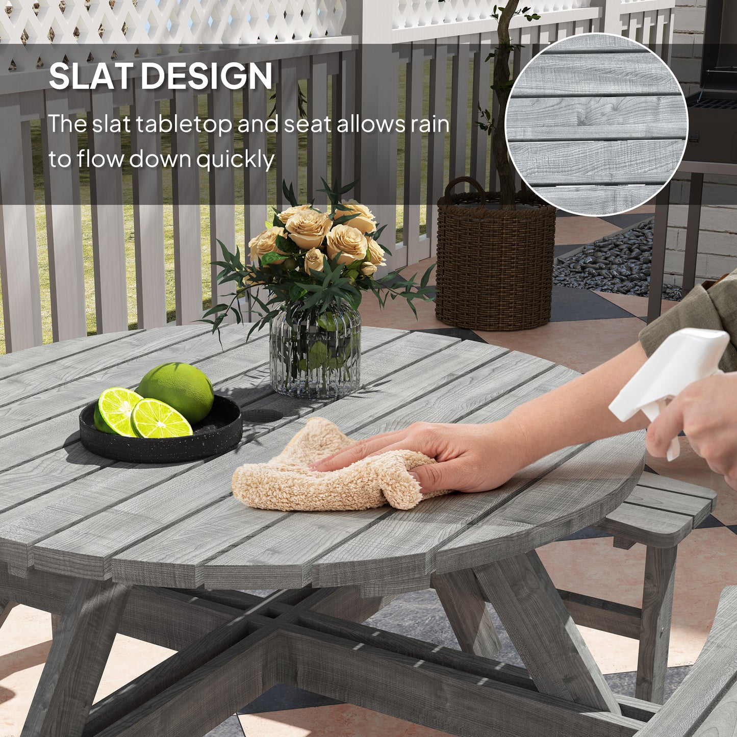 Outsunny 8-Seater Wooden Picnic Bench Set - Fir Wood