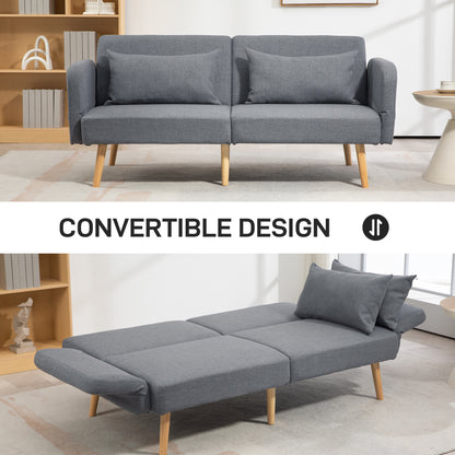 3/2 Seater Sofa Bed, Convertible Bed Settee, Modern Fabric Loveseat Sofa Couch with 2 Cushions for Living Room, Guest Room, Grey