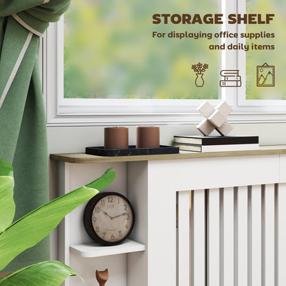 Radiator Cover with Open Storage Shelves, Vertical Slatted Cabinet Shelf Heater Cover for Living Room, Hallway, Extra Large, White (H: 83 / W: 191 / D: 19 cm)