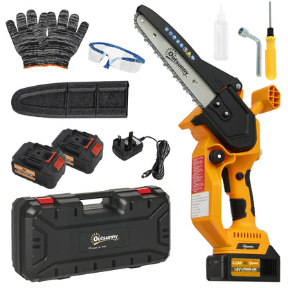 8 Inch Electric Chainsaw, Cordless Chain Saw with Brushless Motor, 2 x 4.0Ah Batteries and Safety Lock, Handheld Portable Wood Pruning Saw