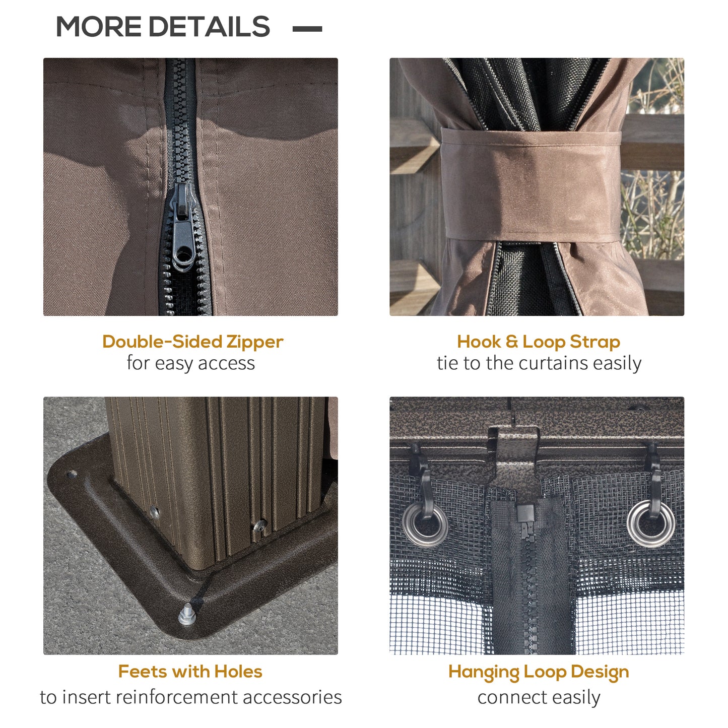 Outsunny 3.65 x 3m Aluminium Hardtop Gazebo With Accessories - Brown