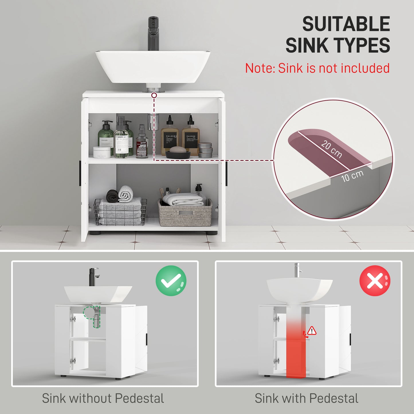 Kleankin Under Sink Cabinet with Shelf - White