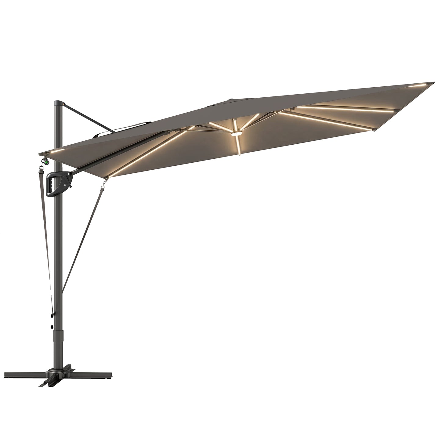 3 x 3m Cantilever Garden Parasol | Solar LED Lights | UPF50+ | 360° Rotation | Dark Grey