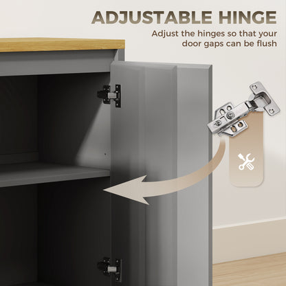 Grey Sideboard Storage Cabinet | 80 cm Wood-Effect Top with Double Doors & Adjustable Shelf | Kitchen, Living Room & Entryway Furniture