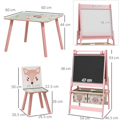 Kids Table and Chair Set And Kids Easel With Paper Roll, Storage Baskets, Kids Activity Furniture Set