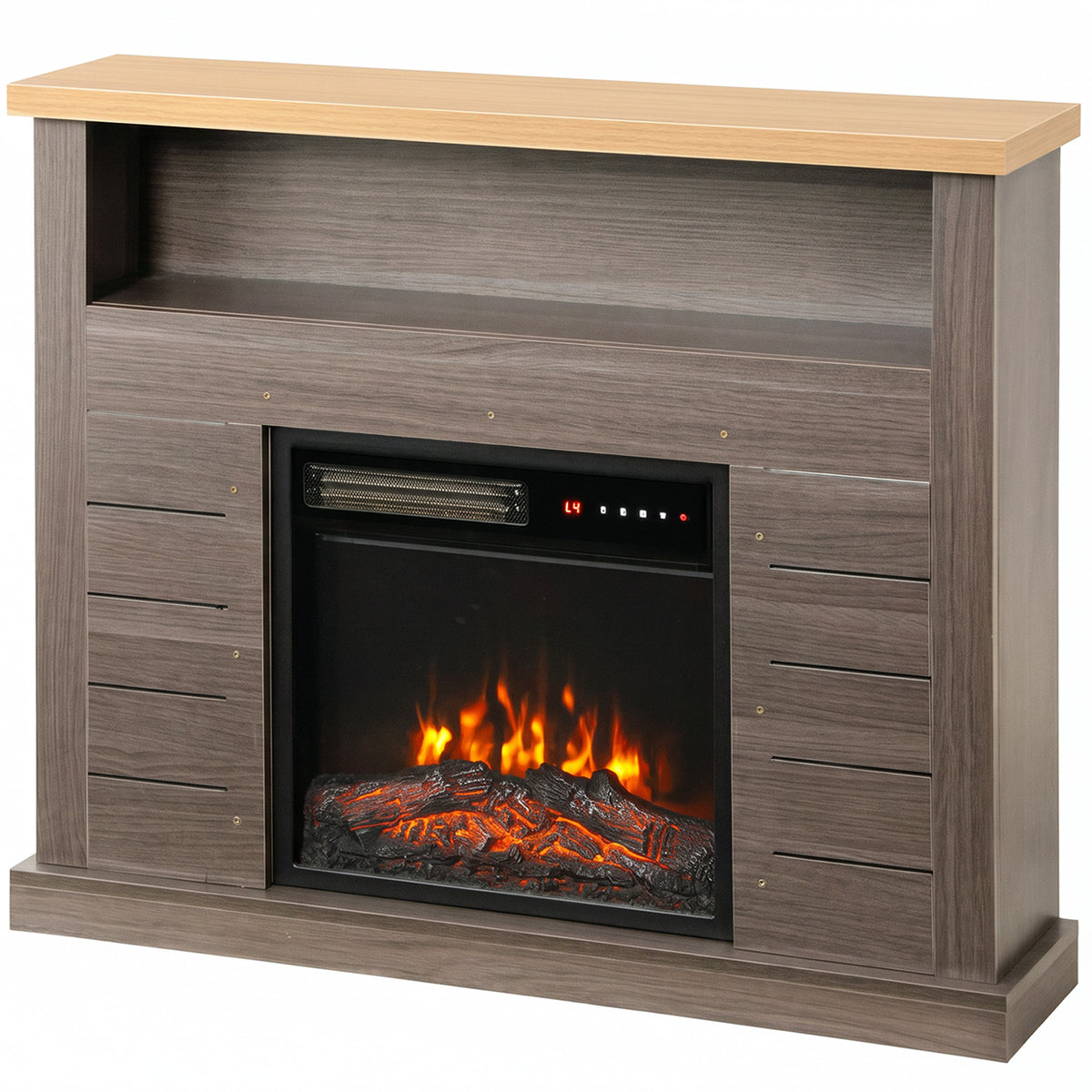 Electric Fireplace Suite | 1800W Fire & Charcoal Grey Surround | 96.5cm, Open Shelf & Wood-Effect Top | LED Flames, Remote & Timer
