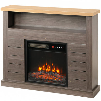 Electric Fireplace Suite | 1800W Fire & Charcoal Grey Surround | 96.5cm, Open Shelf & Wood-Effect Top | LED Flames, Remote & Timer