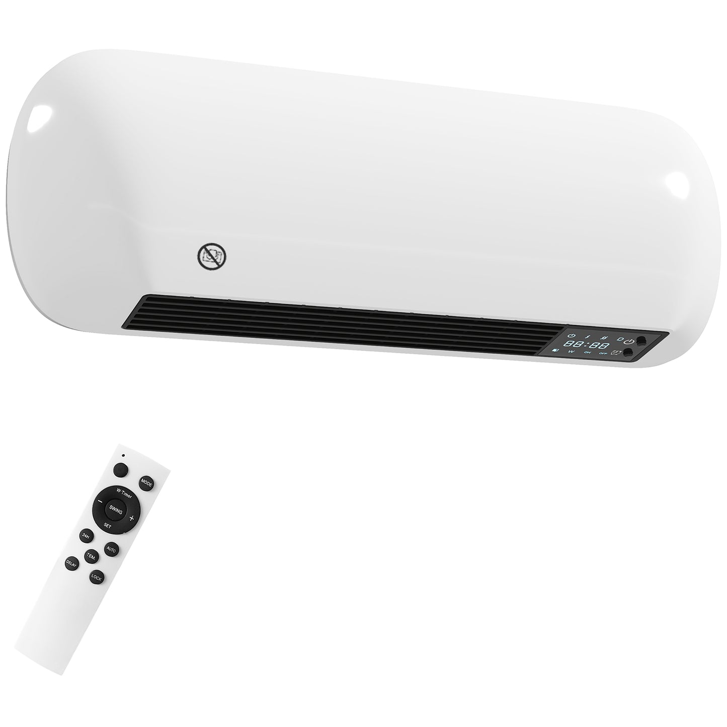 2000W Ceramic Electric Heater with Fan, Adjustable Thermostat, Wall Mounted - White / Black