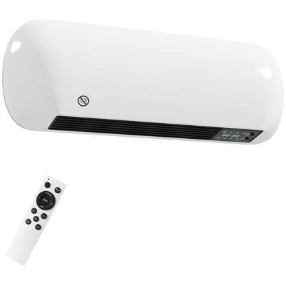 2000W Ceramic Electric Heater with Fan, Adjustable Thermostat, Wall Mounted - White / Black