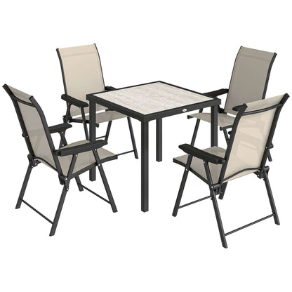 Outsunny 5 Pieces Outdoor Dining Set, Garden Dining Set for 4 with Square Table and Folding Chairs, Brown