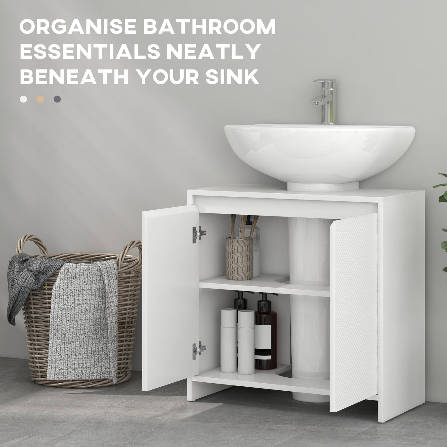 Under Sink Bathroom Cabinet, Freestanding Under Sink Cabinet with 2 Doors and Shelf for Basin without or with Pedestal, White