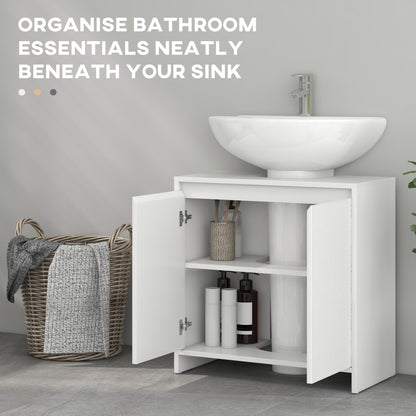 Under Sink Bathroom Cabinet, Freestanding Under Sink Cabinet with 2 Doors and Shelf for Basin without or with Pedestal, White