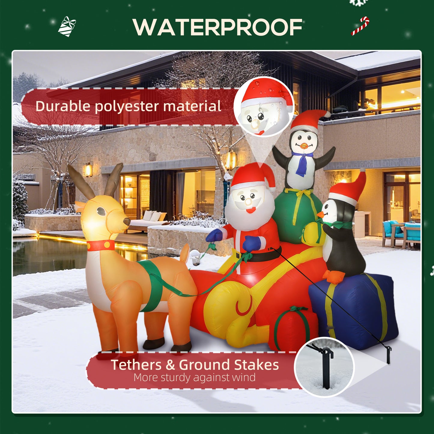 Outsunny 6ft Inflatable Santa Sleigh Decoration, with Accessories