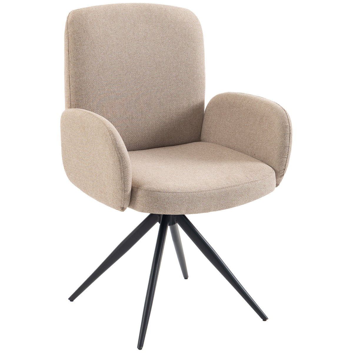 360° Swivel Accent Chair | Linen-Look Upholstery, Curved Back & Padded Arms | 7cm Seat Cushion & Black Steel Base | Brown, Light Green or Grey