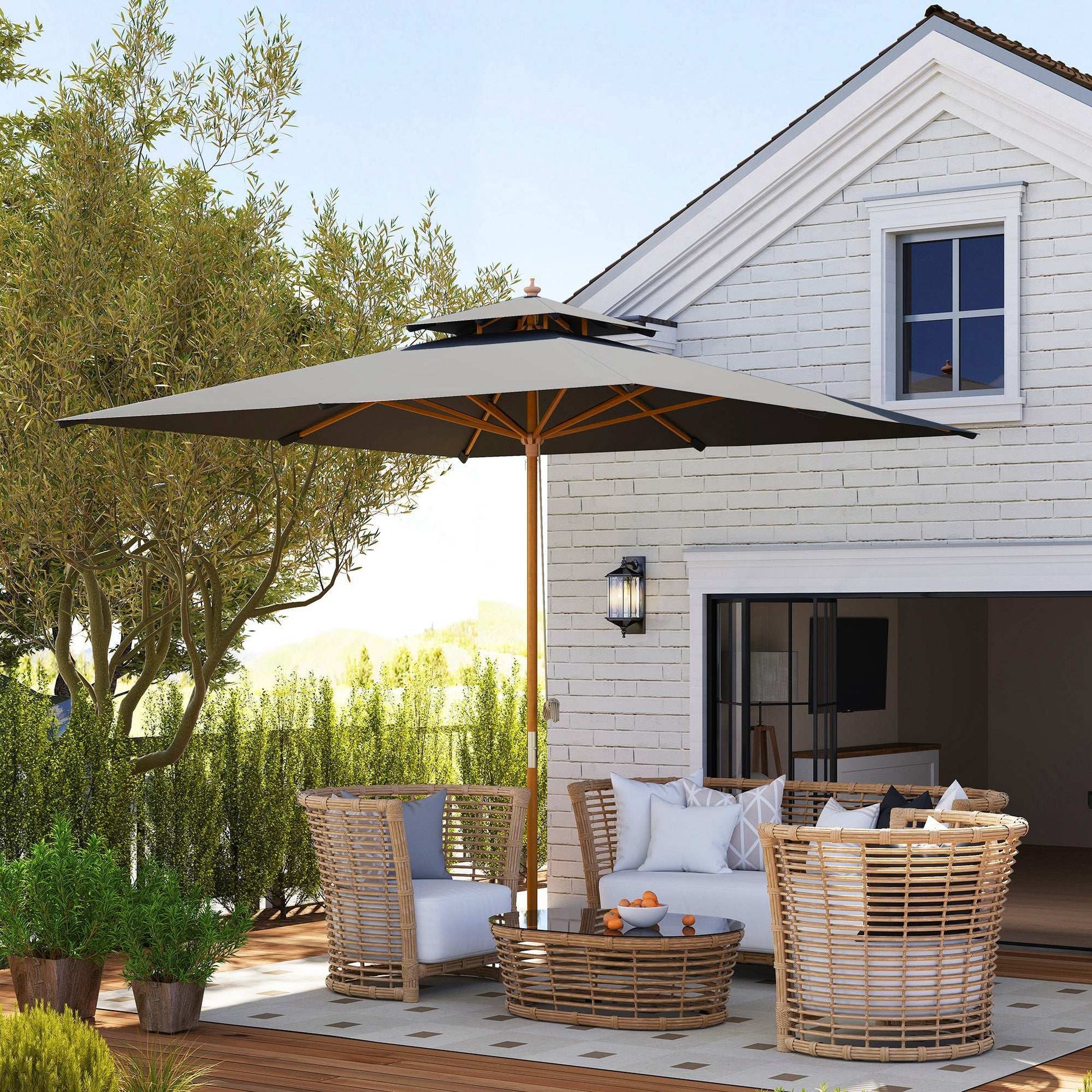 Outsunny 3x3(m) Garden Sun Umbrella with Double Tier - Black