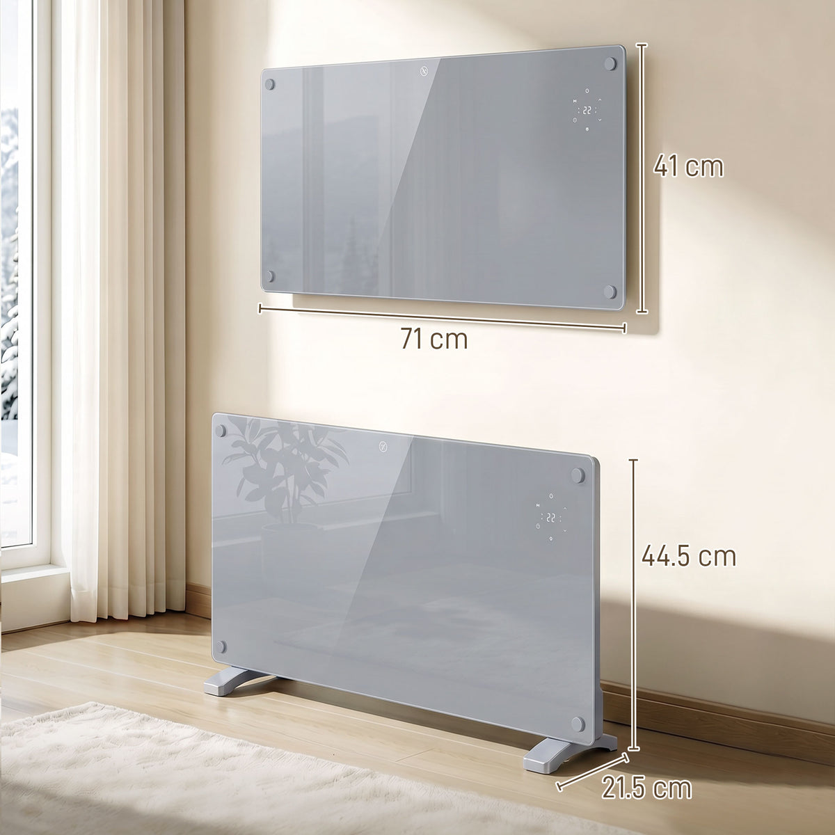Smart Panel Heater | Grey 1500W WiFi Electric Heater, Wall Mounted or Freestanding with 7-Day Timer