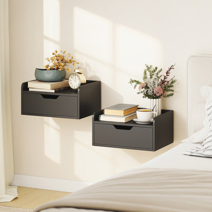 Floating Nightstands Set of 2, Wall Mounted Bedside Table with Drawer for Bedroom, Black