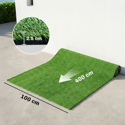 Outsunny Artificial Grass Turf Low Maintenance Realistic Lawn Pet Turf with Drain Holes for Garden 1m x 4m Green